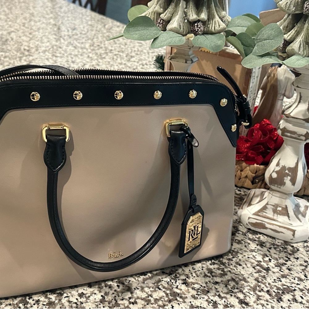 Ralph Lauren Black and Cream Satchel